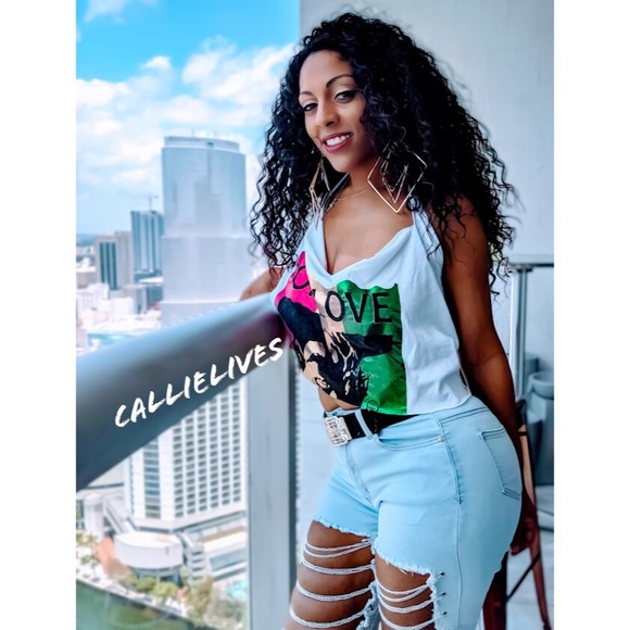 Callie Bermuda: Chain Denim High Waist Shorts SML - Picture 5 of 8